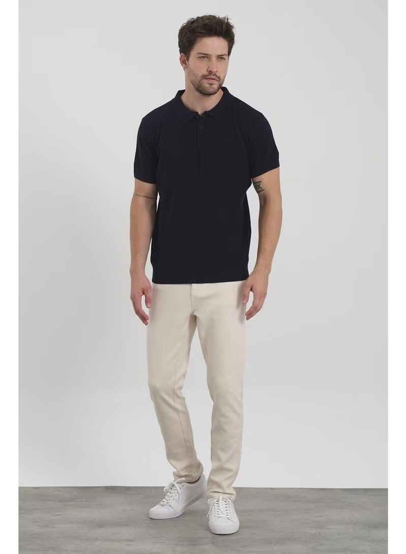 Odelon Men's Polo Neck Jacquard Knitwear T-Shirt Navy Blue - Image 4